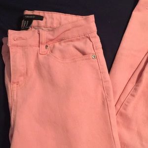 High-waisted pink jeans